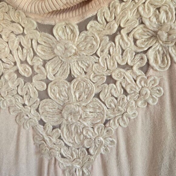 Boston Proper Floral Lace Embroidered Cowl Neck Sweater Blush Pink Size L - Picture 4 of 9